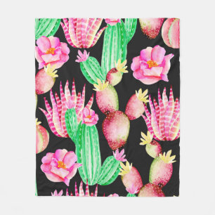 Seamless pattern with succulents. Watercolor cactu Fleece Blanket