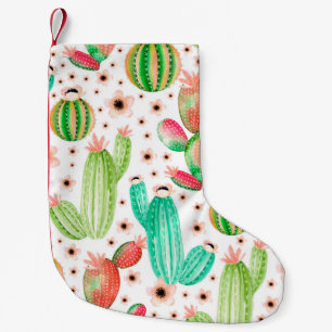 Seamless pattern with succulents. Watercolor cactu Small Christmas Stocking