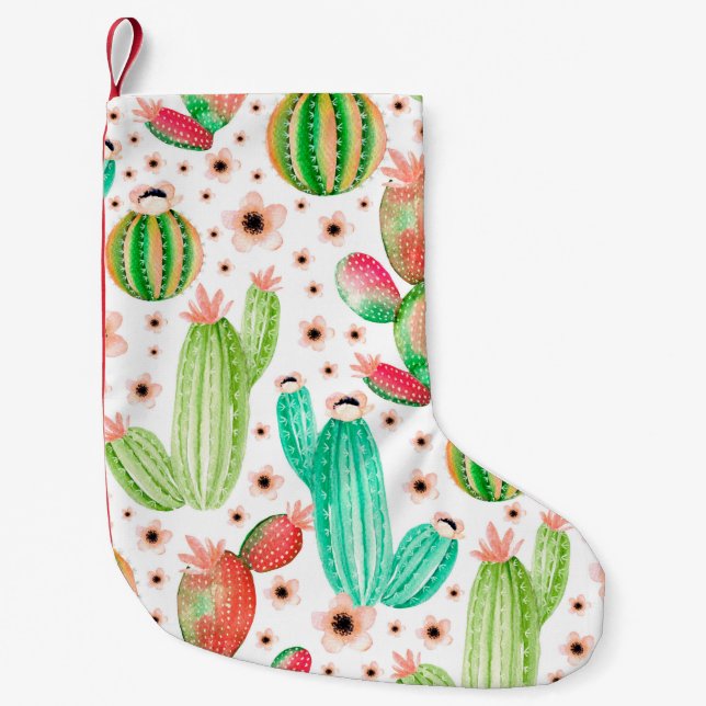 Seamless pattern with succulents. Watercolor cactu Small Christmas Stocking (Front)
