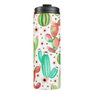Seamless pattern with succulents. Watercolor cactu Thermal Tumbler