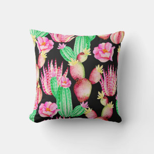 Seamless pattern with succulents. Watercolor cactu Throw Pillow