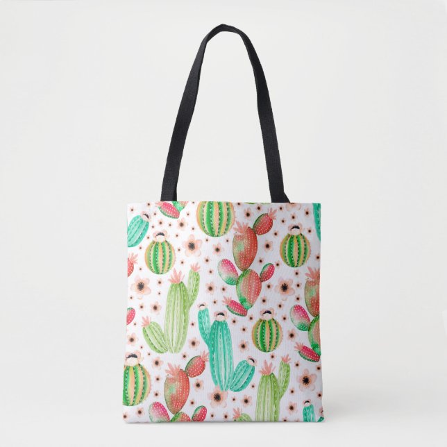 Seamless pattern with succulents. Watercolor cactu Tote Bag (Front)