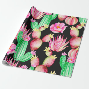 Seamless pattern with succulents. Watercolor cactu Wrapping Paper