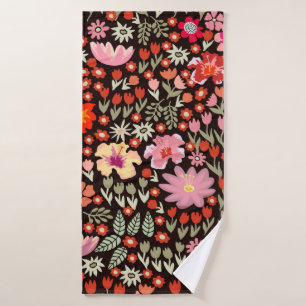 Seamless pattern with sunflowers asters tulips bath towel