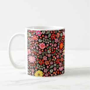 Seamless pattern with sunflowers asters tulips coffee mug