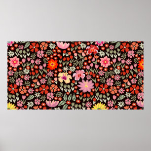 Seamless pattern with sunflowers asters tulips poster