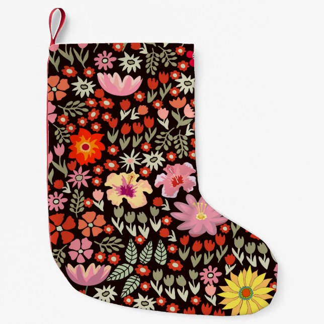 Seamless pattern with sunflowers asters tulips small christmas stocking (Front)