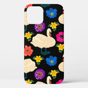 Seamless pattern with swans and flowers, hand draw iPhone 12 case