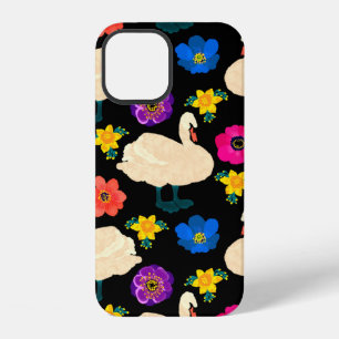Seamless pattern with swans and flowers, hand draw iPhone 12 case