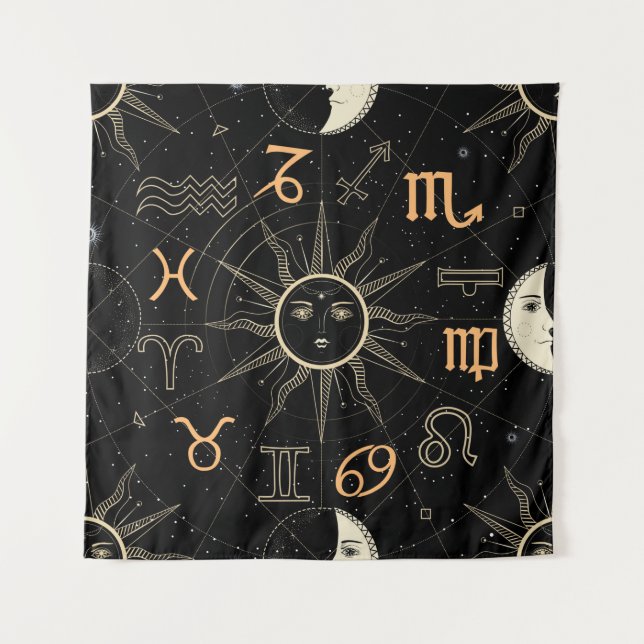 Seamless pattern with the Horoscope circle with Zo Tapestry (Front)