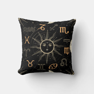 Seamless pattern with the Horoscope circle with Zo Throw Pillow