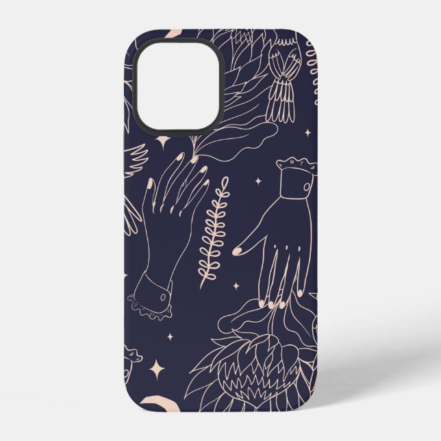 Seamless pattern with the outlines of hands, flowe iPhone case (Back)