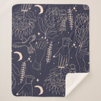 Seamless pattern with the outlines of hands, flowe sherpa blanket