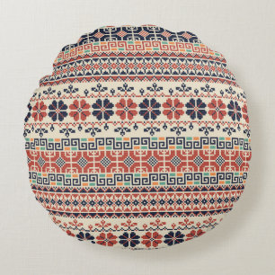 Seamless pattern with traditional palestinian embr round pillow