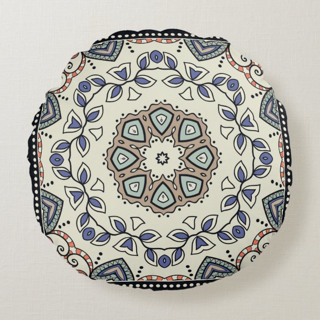 Seamless pattern with tribal ethnic mandala round pillow (Front)
