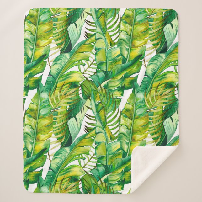 Seamless pattern with tropical banana leaves. Wate Sherpa Blanket (Front)