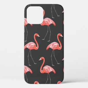 Seamless pattern with tropical birds and pink flam iPhone 12 case