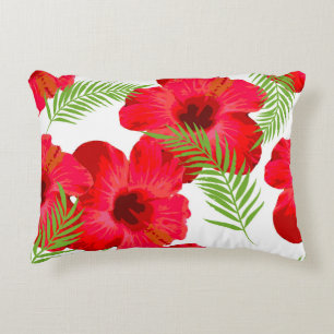Seamless pattern with tropical flower,  palm leave accent pillow