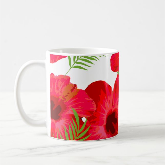 Seamless pattern with tropical flower,  palm leave coffee mug (Left)