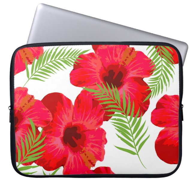 Seamless pattern with tropical flower,  palm leave laptop sleeve (Front)