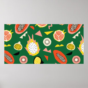 Seamless pattern with tropical fruits poster