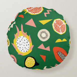 Seamless pattern with tropical fruits round pillow