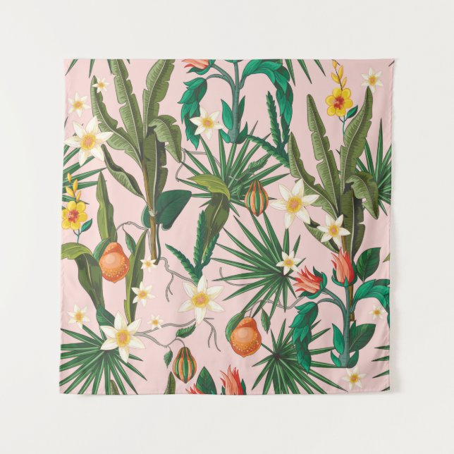 Seamless pattern with tropical leaf, flowers and f tapestry (Front)