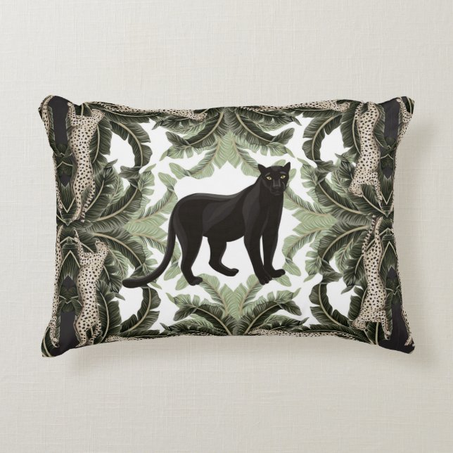 Seamless pattern with tropical leaves and animals accent pillow (Front)
