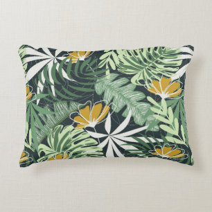 Seamless pattern with tropical leaves and flowers accent pillow