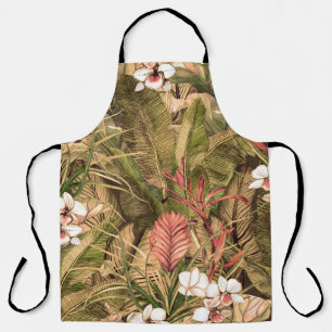 Seamless pattern with tropical leaves and flowers. apron