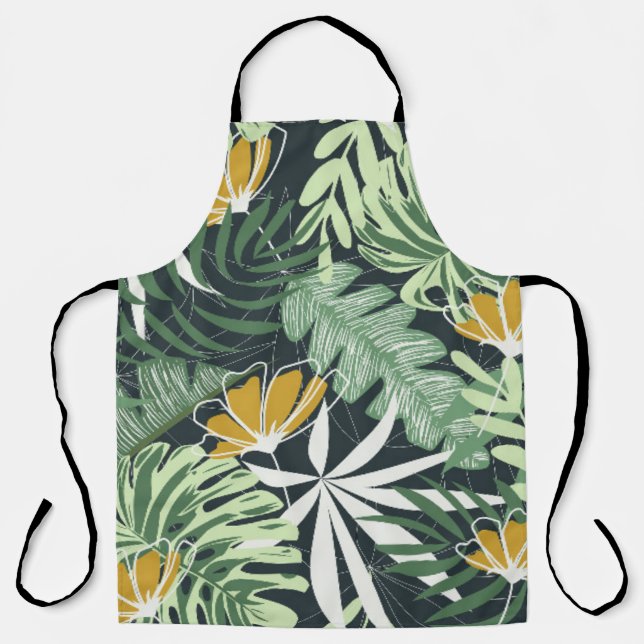 Seamless pattern with tropical leaves and flowers  apron (Front)