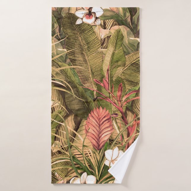 Seamless pattern with tropical leaves and flowers. bath towel (Bath Towel)