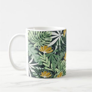 Seamless pattern with tropical leaves and flowers coffee mug