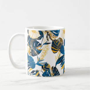 Seamless pattern with tropical leaves and flowers coffee mug