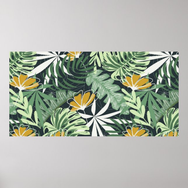 Seamless pattern with tropical leaves and flowers  poster (Front)