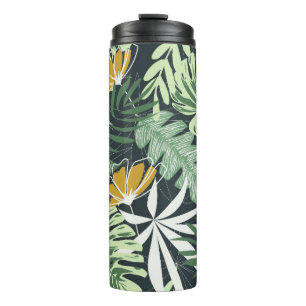Seamless pattern with tropical leaves and flowers  thermal tumbler