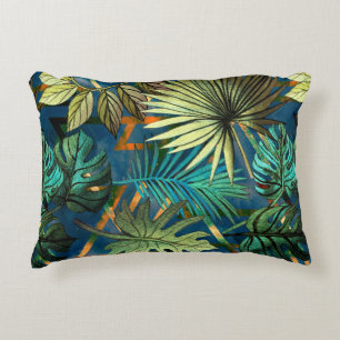 Seamless pattern with tropical leaves and geometri accent pillow