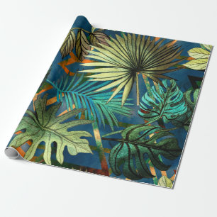 Seamless pattern with tropical leaves and geometri wrapping paper