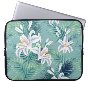 Seamless pattern with tropical leaves and royal wh laptop sleeve