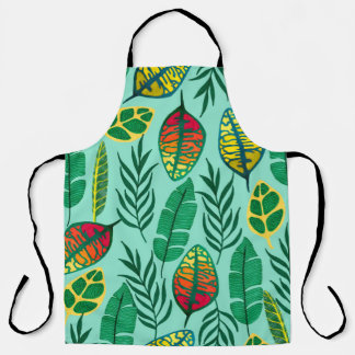 Seamless pattern with tropical leaves. Gouache art Apron
