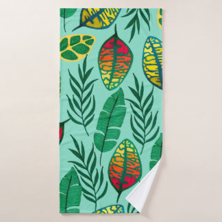 Seamless pattern with tropical leaves. Gouache art Bath Towel