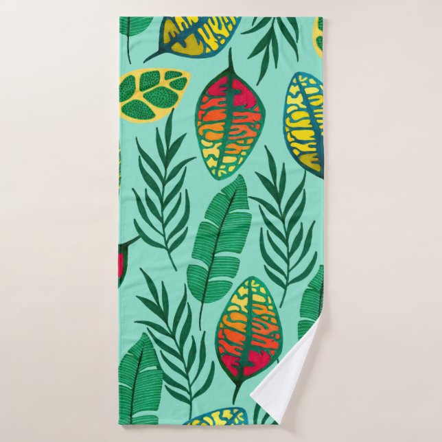 Seamless pattern with tropical leaves. Gouache art Bath Towel (Bath Towel)