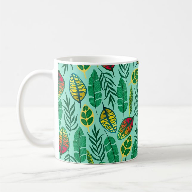 Seamless pattern with tropical leaves. Gouache art Coffee Mug (Left)