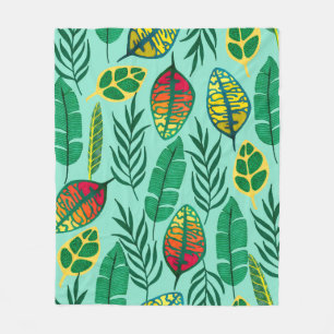 Seamless pattern with tropical leaves. Gouache art Fleece Blanket