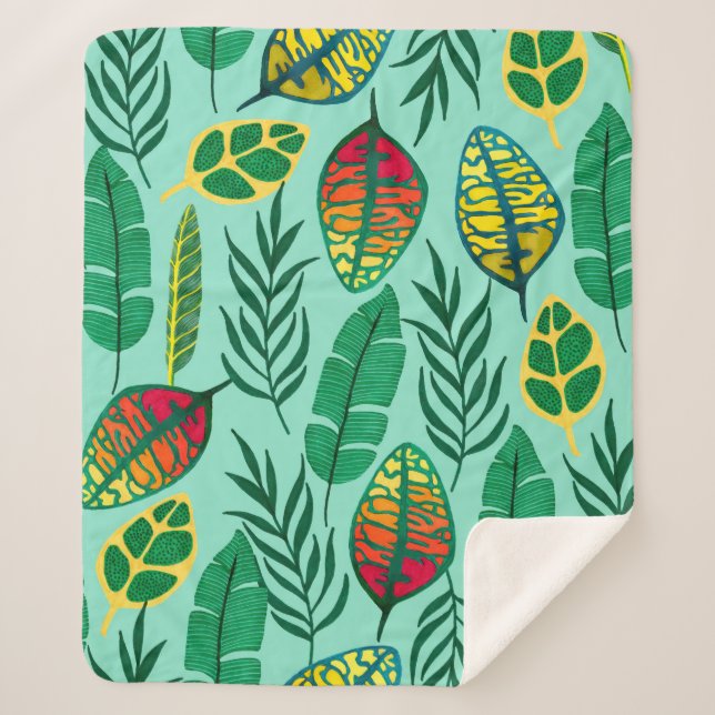 Seamless pattern with tropical leaves. Gouache art Sherpa Blanket (Front)