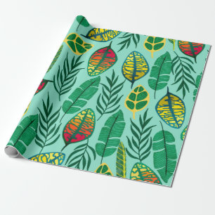 Seamless pattern with tropical leaves. Gouache art Wrapping Paper