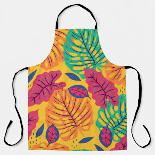 Seamless pattern with tropical leaves on yellow ba apron
