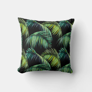 Seamless pattern with tropical palm leaves. Waterc Throw Pillow