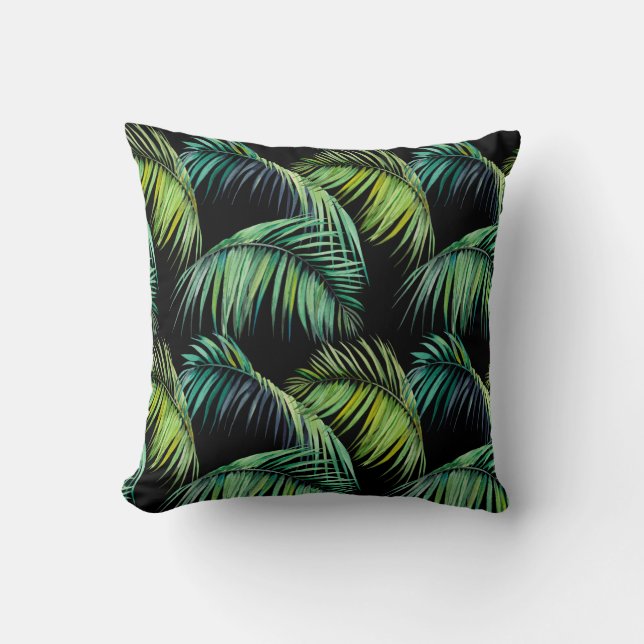 Seamless pattern with tropical palm leaves. Waterc Throw Pillow (Front)