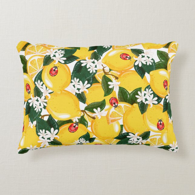 Seamless pattern with tropical summer lemon fruits accent pillow (Front)